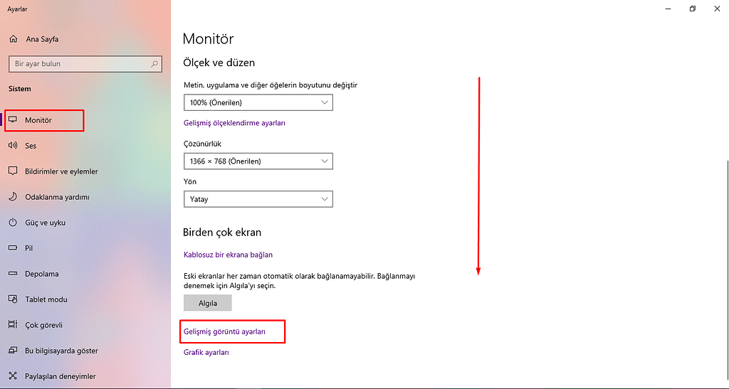 Monitör sekmesine giriş 2 ekran kartı öğrenme